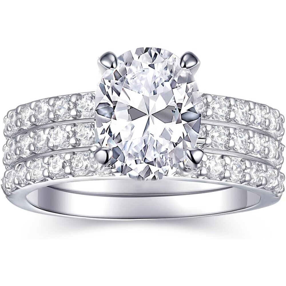2 Carat Oval Engagement Ring Set Women's Wedding Promise Jewelry Gfit